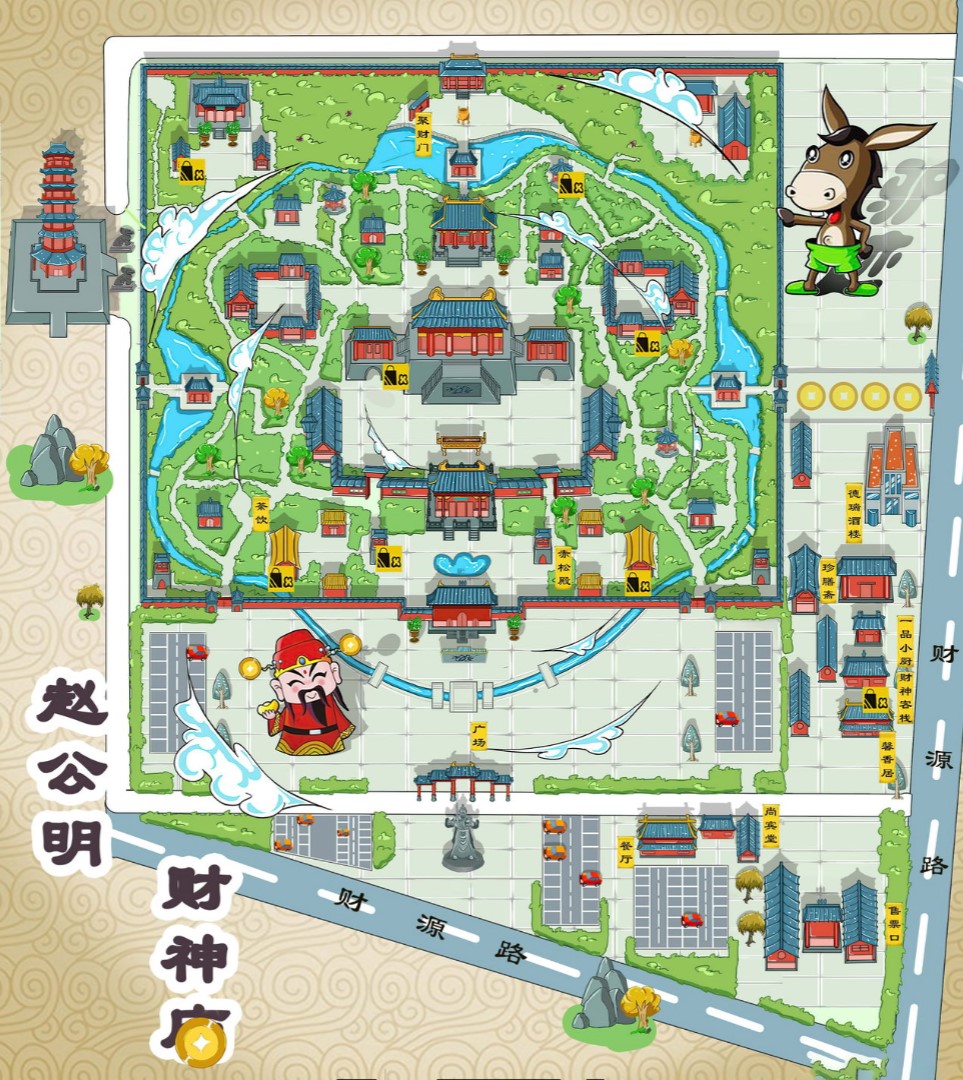 秦都寺庙类手绘地图